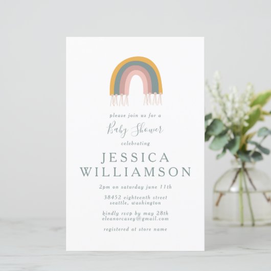 Budget Cute Boho Rainbow Simple Baby shower Invite (Staand voorkant)