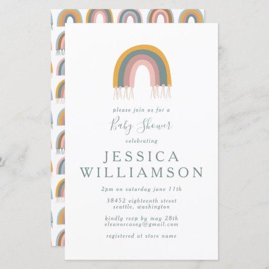 Budget Cute Boho Rainbow Simple Baby shower Invite (Voorkant / Achterkant)