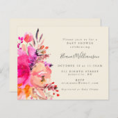 Budget Cute Bright Pink Floral Simple Baby shower (Voorkant / Achterkant)