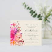 Budget Cute Bright Pink Floral Simple Baby shower (Staand voorkant)