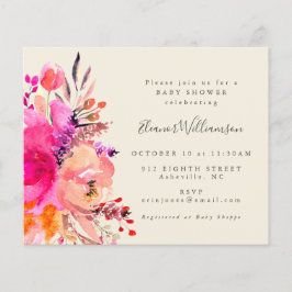 Budget Cute Bright Pink Floral Simple Baby shower