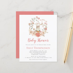 Budget Cute Bunny Coral Girl Baby shower Invite