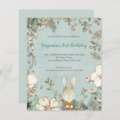 Budget Cute Bunny Foliage 1st Birthday Boy Invite (Voorkant / Achterkant)