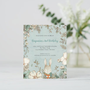 Budget Cute Bunny Foliage 2e verjaardag Boy Invite