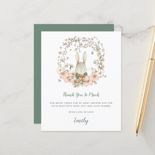 Budget Cute Bunny Sage Baby shower Dank u (Voorkant / Achterkant in situ)