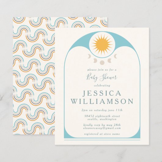 Budget Cute Celestial Star Moon Blue Baby shower (Voorkant / Achterkant)