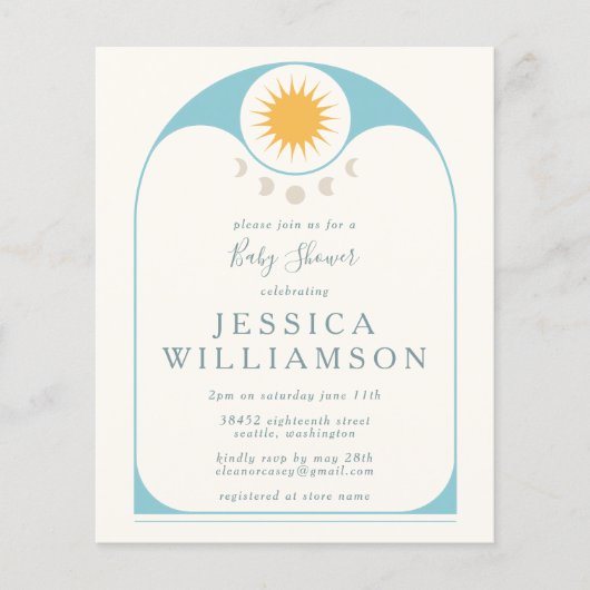 Budget Cute Celestial Star Moon Blue Baby shower (Voorkant)