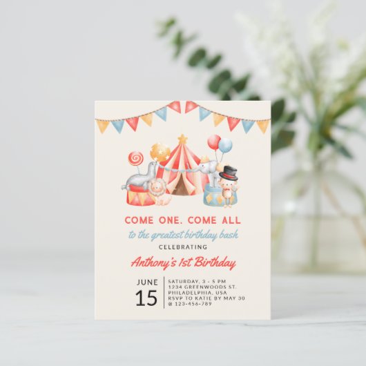 Budget Cute Circus Carnival Fiesta First Birthday (Staand voorkant)
