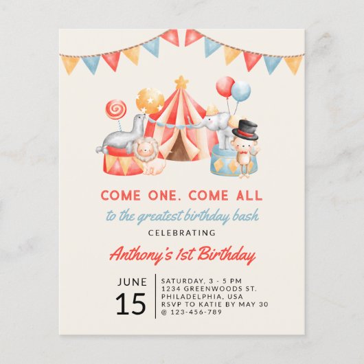 Budget Cute Circus Carnival Fiesta First Birthday (Voorkant)