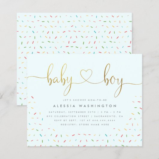 Budget Cute Confetti Sprinkle Gold Boy Baby shower (Voorkant / Achterkant)