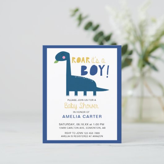 Budget Cute Dinosaur baby shower Boy Blue Modern (Staand voorkant)