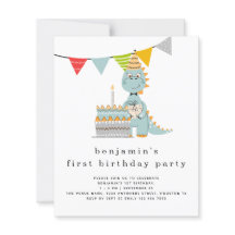 Budget Cute Dinosaur Cake 1st Birthday Uitnodiging