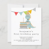 Budget Cute Dinosaur Cake 1st Birthday Uitnodiging (Voorkant)