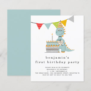 Budget Cute Dinosaur Cake 1st Birthday Uitnodiging