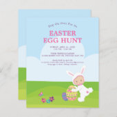 Budget Cute Easter Bunny Egg Hunt Party Uitnodigin (Voorkant / Achterkant)