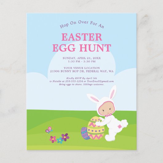 Budget Cute Easter Bunny Egg Hunt Party Uitnodigin (Voorkant)
