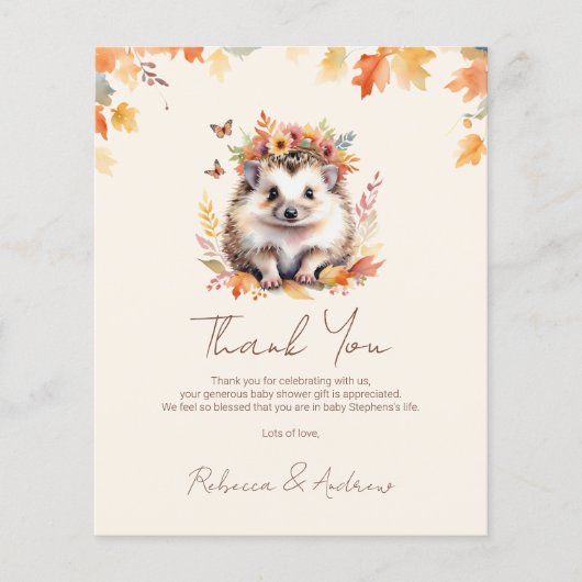 Budget Cute Egeltje Herfst Baby Shower Bedankt (Voorkant)