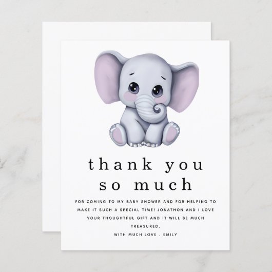 BUDGET Cute Elephant Baby shower Hartelijk dank (Voorkant / Achterkant)