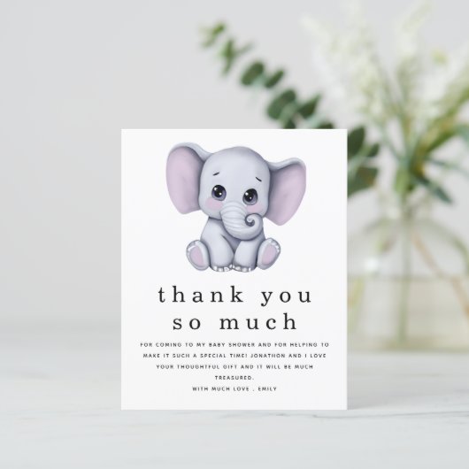 BUDGET Cute Elephant Baby shower Hartelijk dank (Staand voorkant)