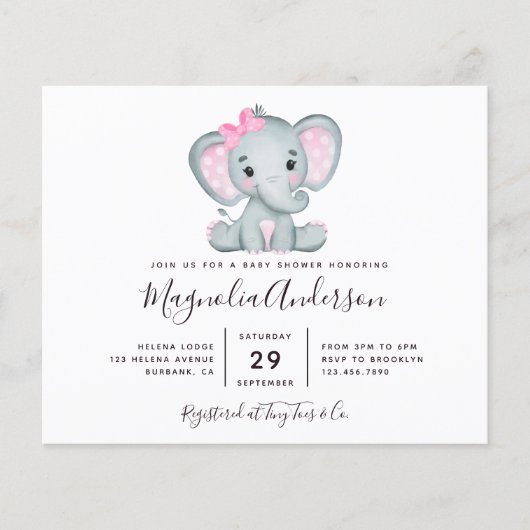 Budget Cute Elephant Baby shower Uitnodiging (Voorkant)