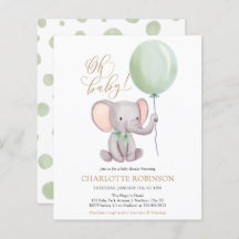 Budget Cute Elephant Baby shower Uitnodiging