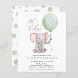 Budget Cute Elephant Baby shower Uitnodiging
