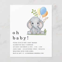 Budget Cute Elephant Blue Boy Baby shower. uitnodi