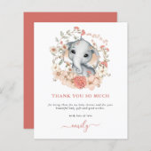 Budget Cute Elephant Coral Baby shower Dank u (Voorkant / Achterkant)