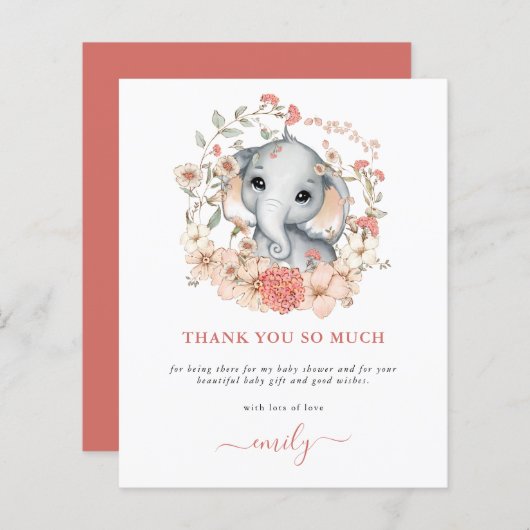Budget Cute Elephant Coral Baby shower Dank u (Voorkant / Achterkant)