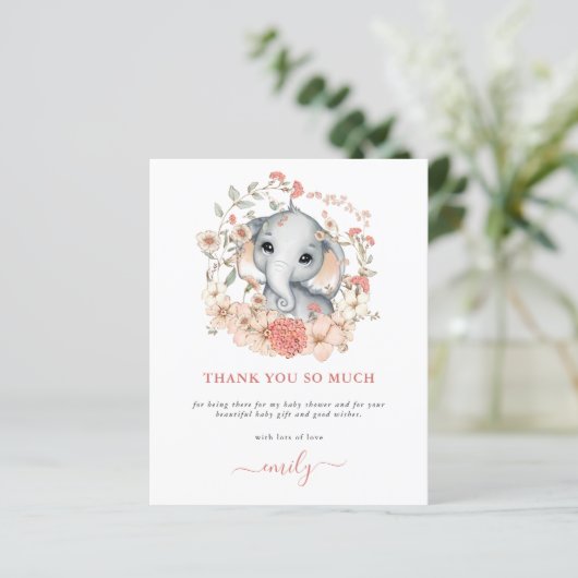 Budget Cute Elephant Coral Baby shower Dank u (Staand voorkant)