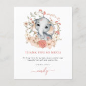Budget Cute Elephant Coral Baby shower Dank u (Voorkant)