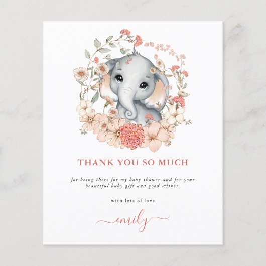 Budget Cute Elephant Coral Baby shower Dank u (Voorkant)