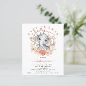 Budget Cute Elephant Coral Baby shower Invitation (Staand voorkant)