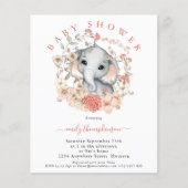 Budget Cute Elephant Coral Baby shower Invitation (Voorkant)