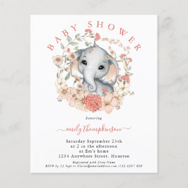 Budget Cute Elephant Coral Baby shower Invitation