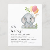 Budget Cute Elephant Pink Girl Baby shower Uitnodi (Voorkant)