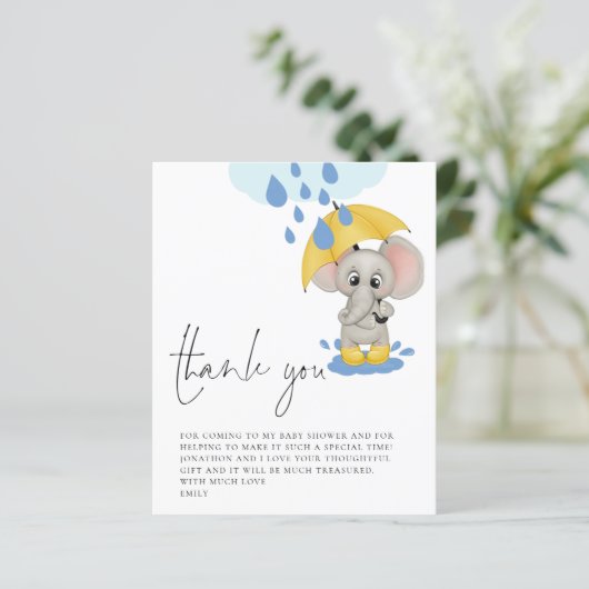 BUDGET Cute Elephant Rain Baby shower Dank u (Staand voorkant)