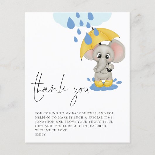 BUDGET Cute Elephant Rain Baby shower Dank u (Voorkant)