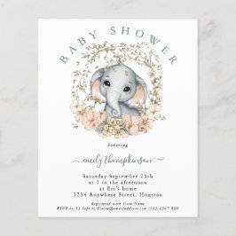 Budget Cute Elephant Sage Baby shower Uitnodiging