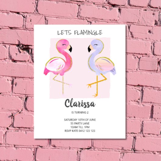 BUDGET Cute Flamingo Pink Girly Uitnodiging