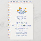 Budget Cute Flowers Blue Yellow Baby shower Uitnod (Voorkant / Achterkant)
