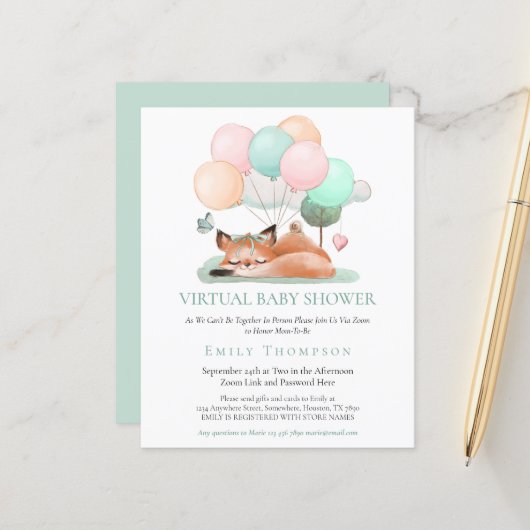 Budget Cute Fox Aslaap Blauwgroen Virtueel Baby sh (Voorkant / Achterkant in situ)