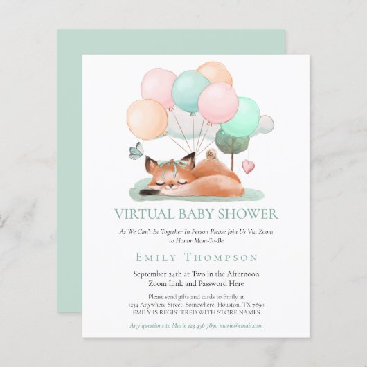 Budget Cute Fox Aslaap Blauwgroen Virtueel Baby sh (Voorkant / Achterkant)