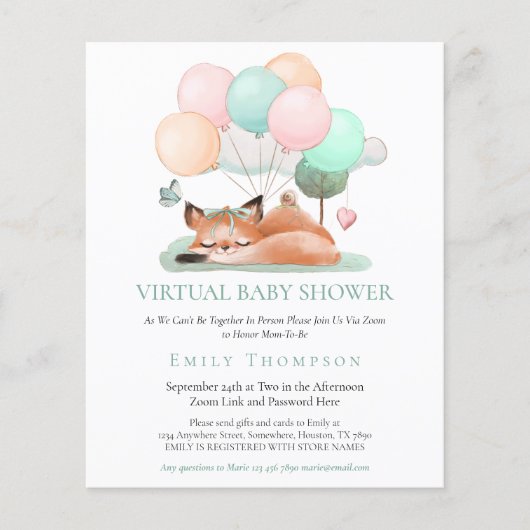 Budget Cute Fox Aslaap Blauwgroen Virtueel Baby sh (Voorkant)