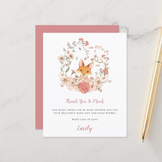 Budget Cute Fox Coral Baby shower Dank u (Voorkant / Achterkant in situ)