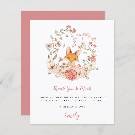 Budget Cute Fox Coral Baby shower Dank u (Voorkant / Achterkant)