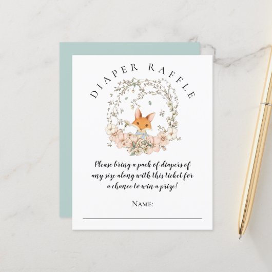 Budget Cute Fox Diaper Raffle Boy Baby shower (Voorkant / Achterkant in situ)