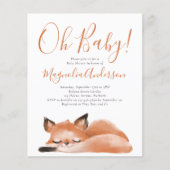 BUDGET Cute Fox Oh Baby shower Uitnodiging (Voorkant)