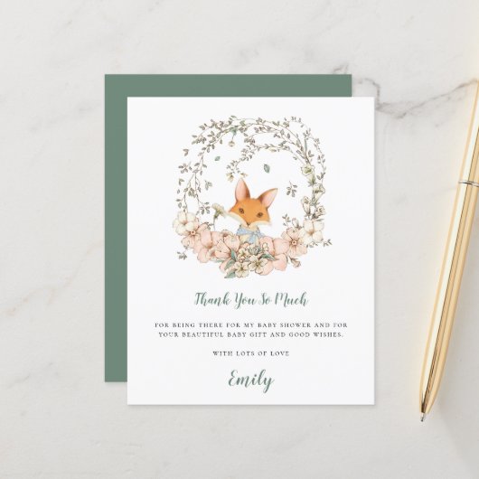 Budget Cute Fox Sage Baby shower Dank u (Voorkant / Achterkant in situ)