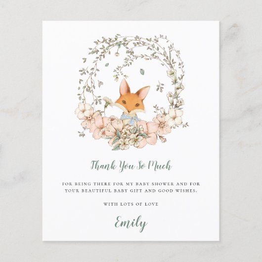 Budget Cute Fox Sage Baby shower Dank u (Voorkant)